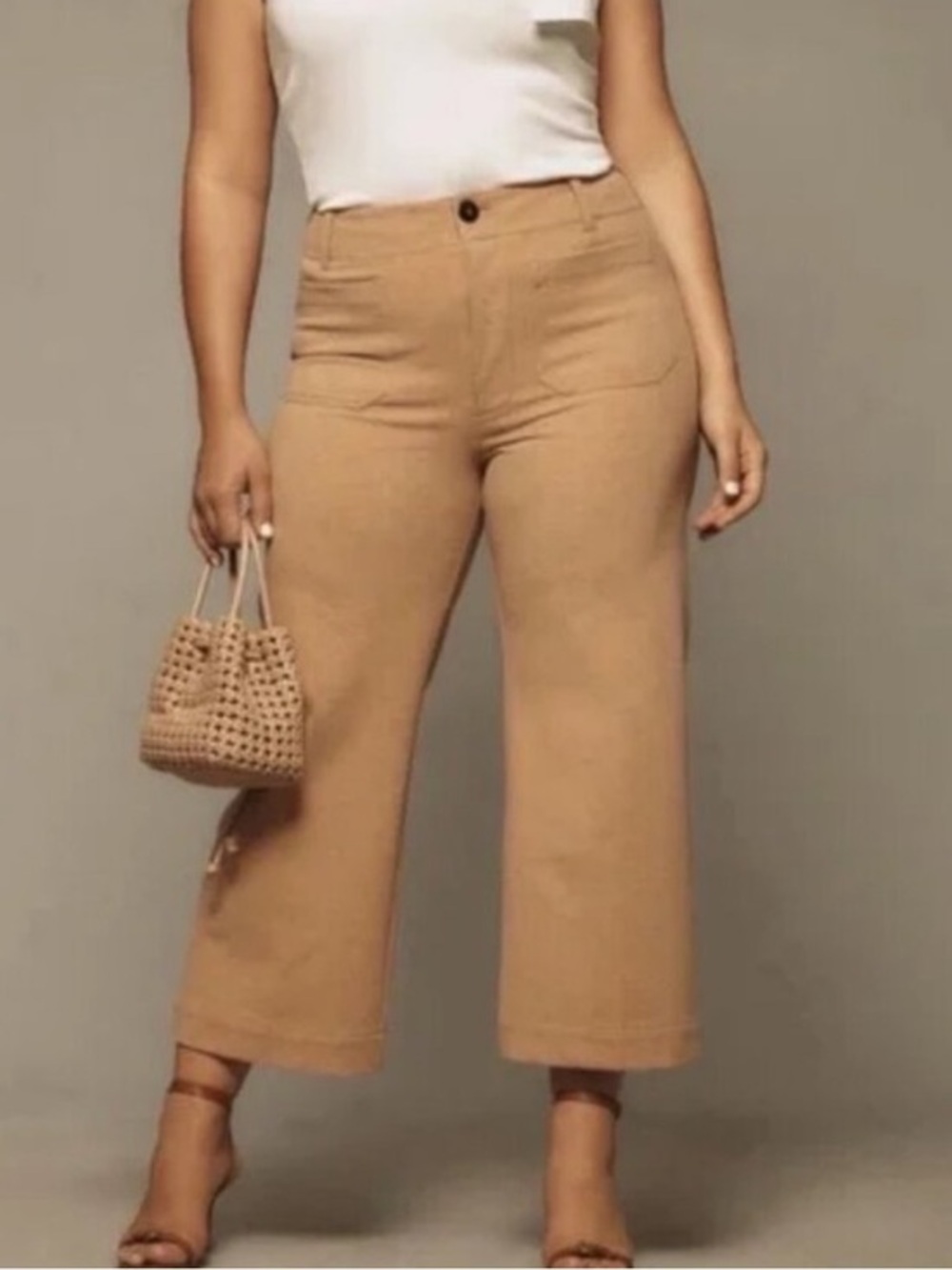 Maeve Anthropologie Colette Cropped Pants Brushed Knit Edition Tan Beige 18W